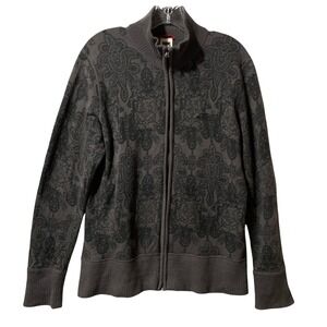 The North Face Womens Sweater Jacket XL‎ Grey Damask Paisley Cotton Wool Zip
